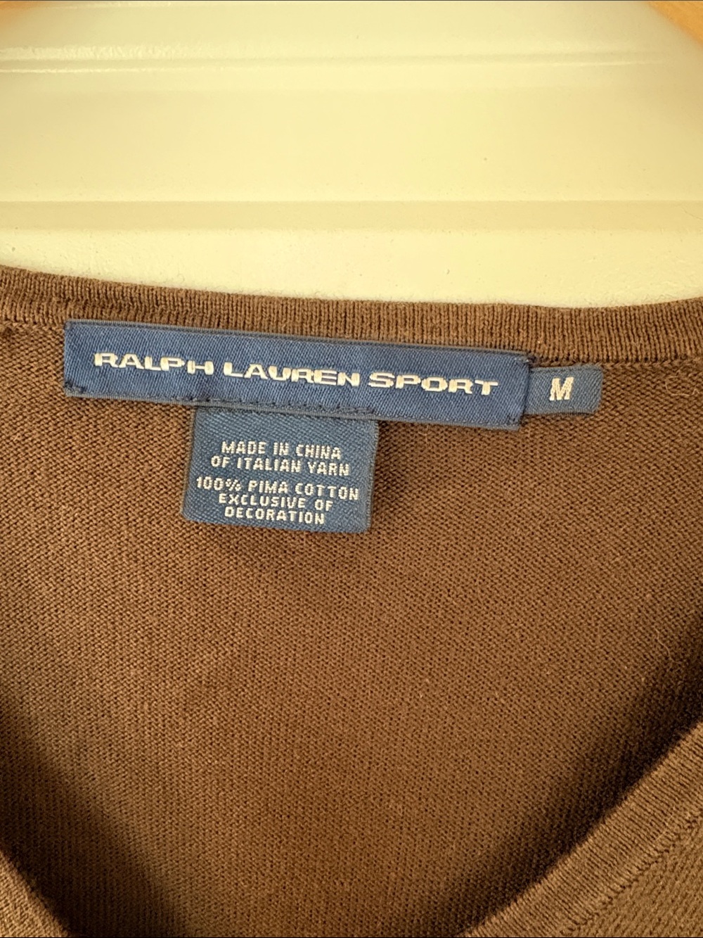 Ralph Lauren Brown V-Neck Sweater with Gold Crest - Picture 4 of 5
